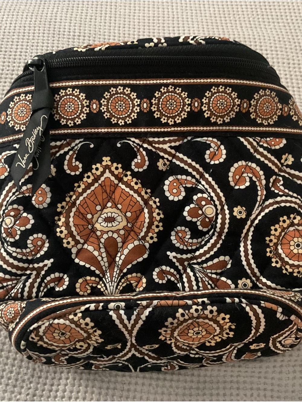 Vera Bradley Black Paisley Quilted Kids Crossbody with Brown & Cream Accents